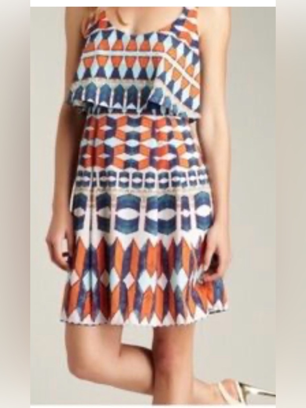Jessica Simpson Geometric Print Midi Dress - Blue, Red, White